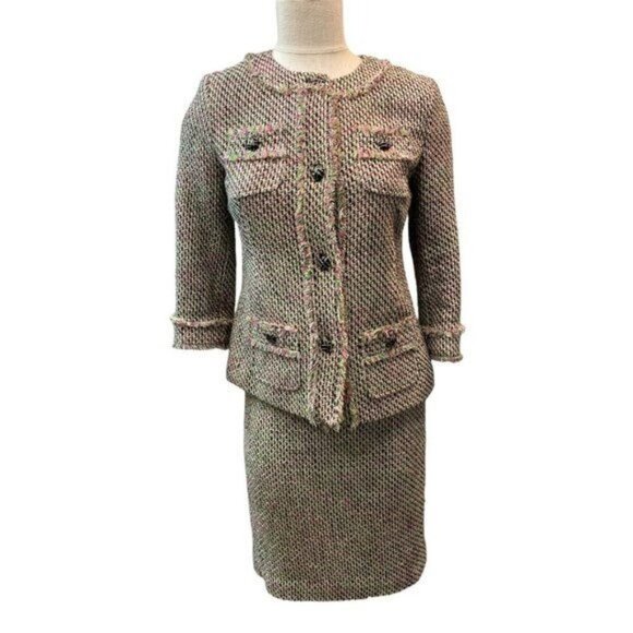 Talbots Pink Green‎ Tweed Button Up Women's Dress suit Set - Picture 1 of 8